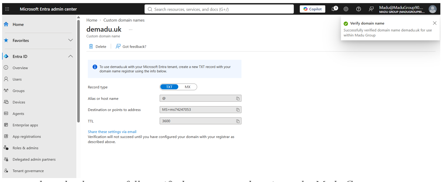 Microsoft 365 / Entra ID lab screenshot