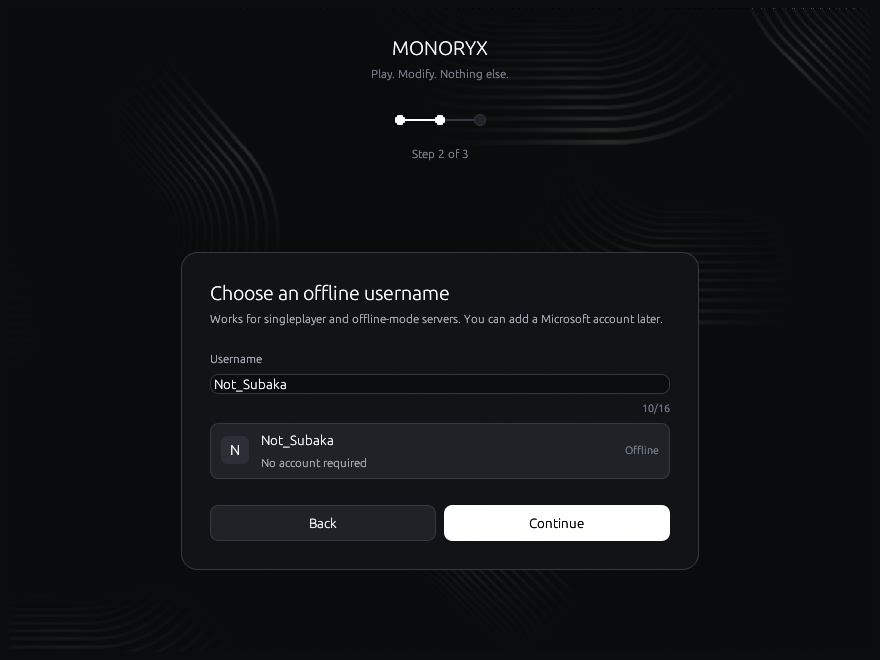 Onboarding Step 2 - Choose offline username
