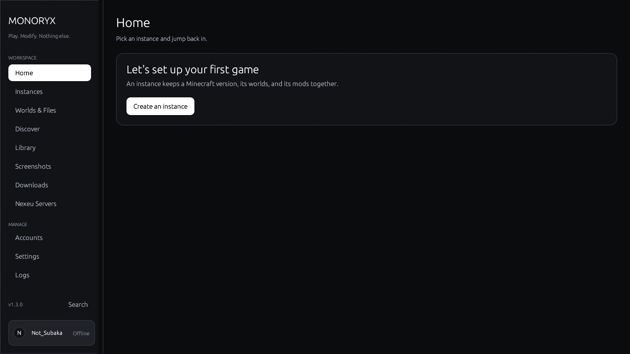 Monoryx Home Screen