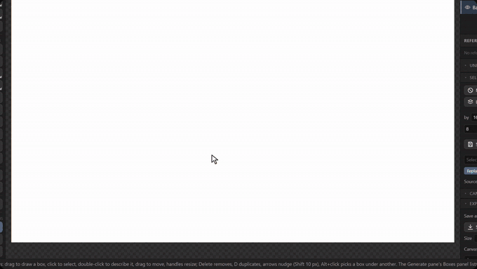 Three boxes drawn and described on an empty canvas, then Generate new with FLUX 3 Image makes the café picture with each thing in its box (the wait sped up 16 times)