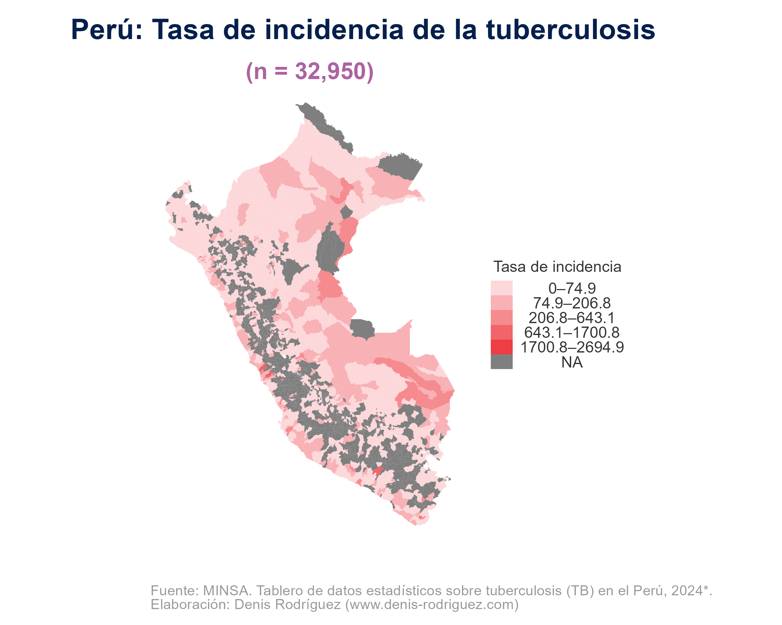 Mapa de incidencia de tuberculosis a nivel distrital