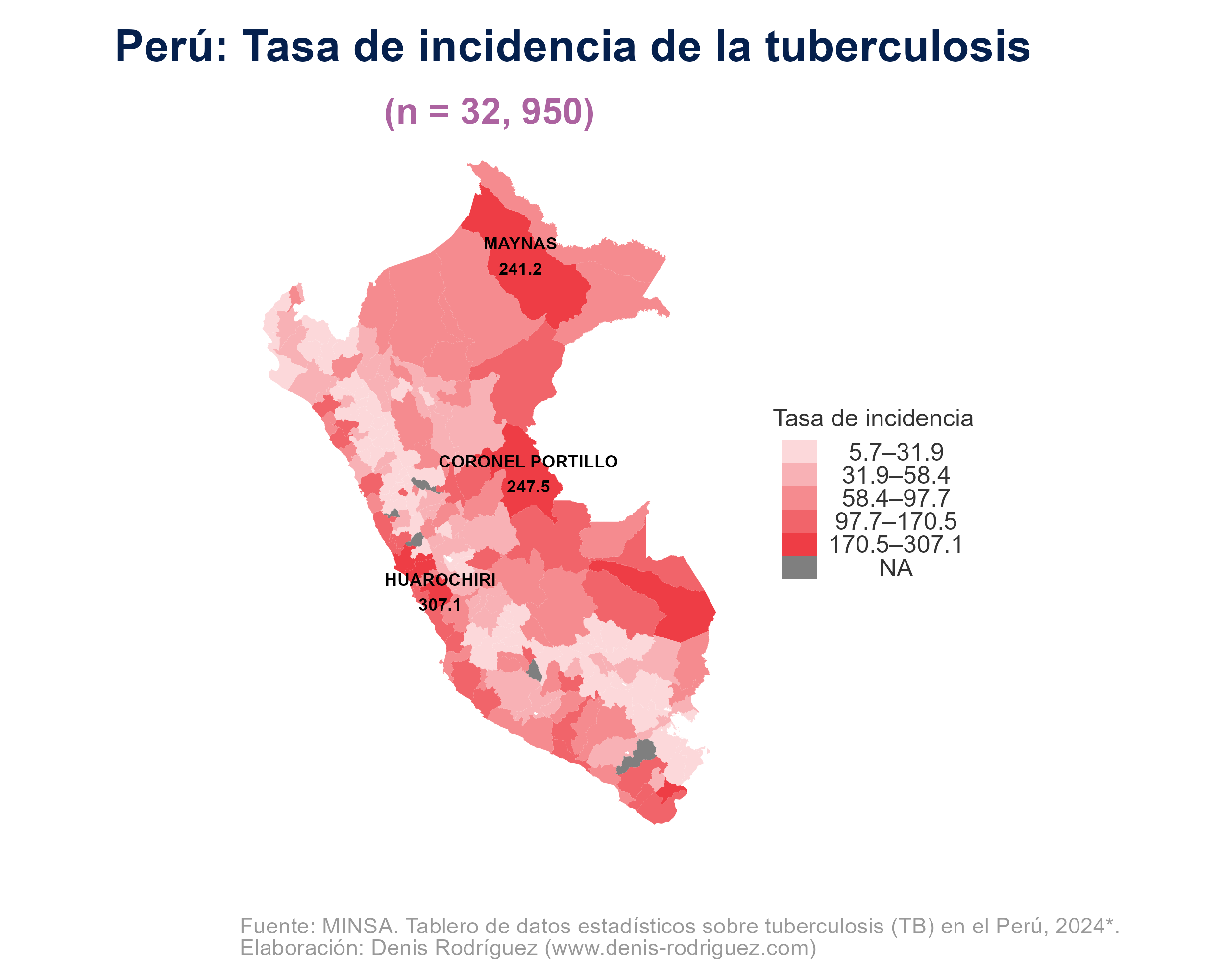 Mapa de incidencia de tuberculosis a nivel provincial
