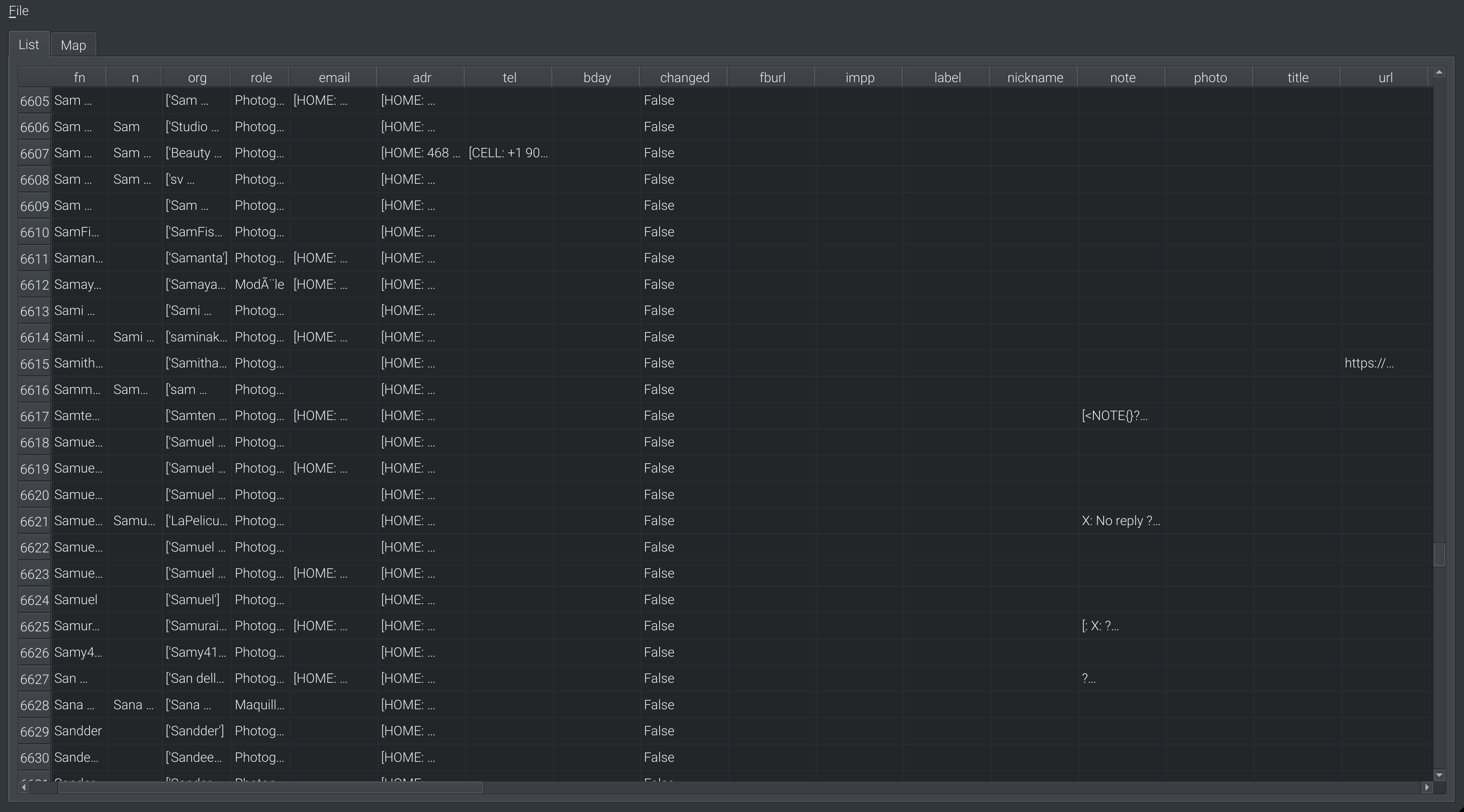 spreadsheet view