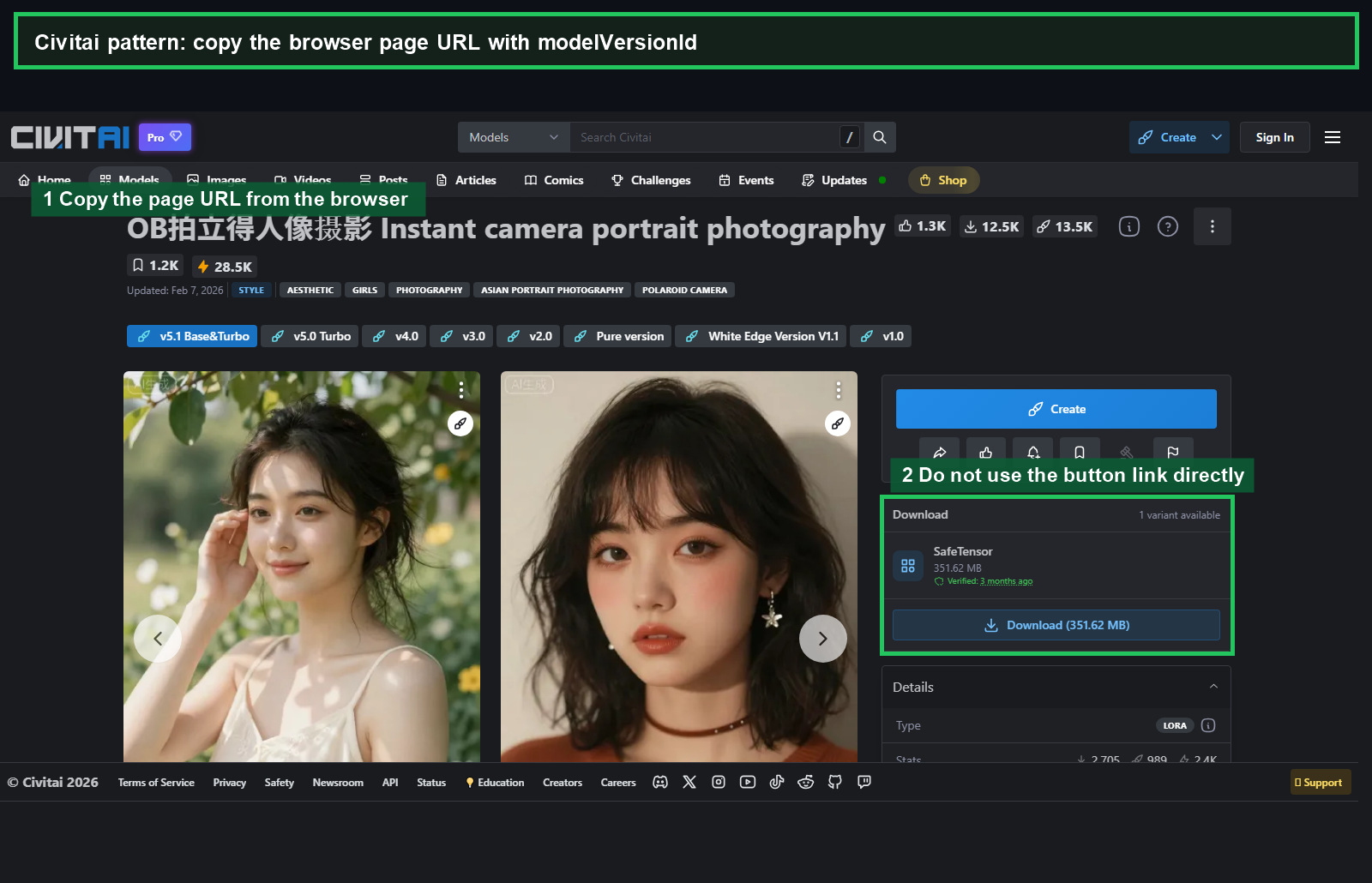 Civitai page URL guide