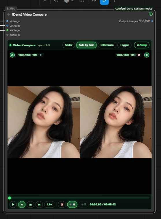 Deno Video Compare - Side by Side