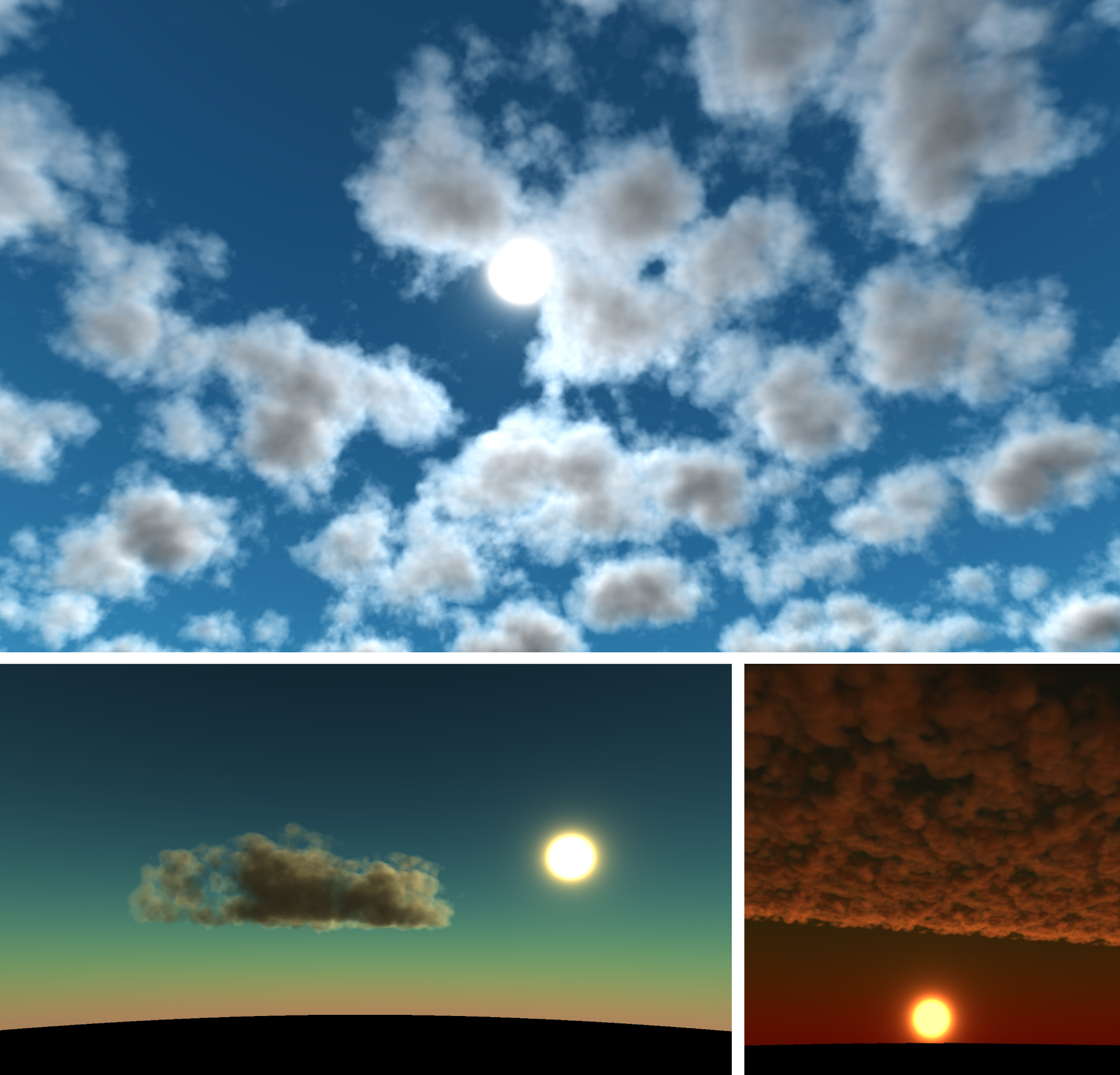 Collage of realtime render results from the volumetric clouds renderer