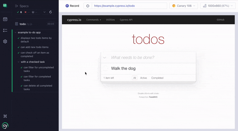 demo recording test script in Cypress