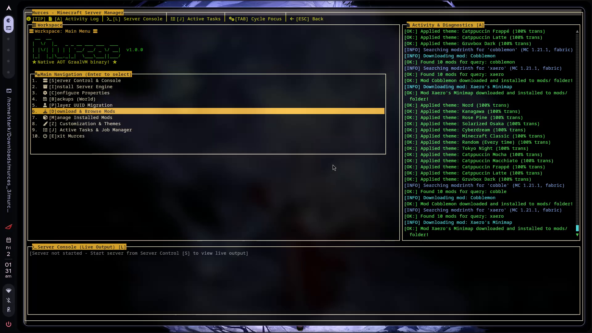 MurCes Main Menu Dashboard
