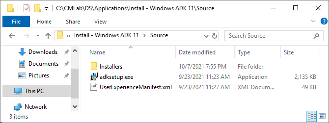 The Windows ADK 11 setup files copied.