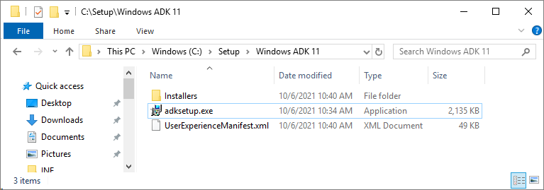 Windows ADK 11 setup files.
