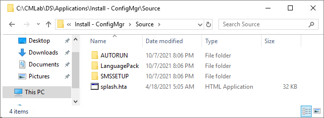 ConfigMgr setup files copied.