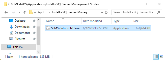 The SQL Server Management Studio setup file copied.