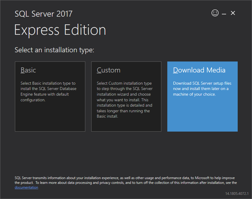 Using the SQLServer2017-SSEI-Expr.exe web installer to download media.