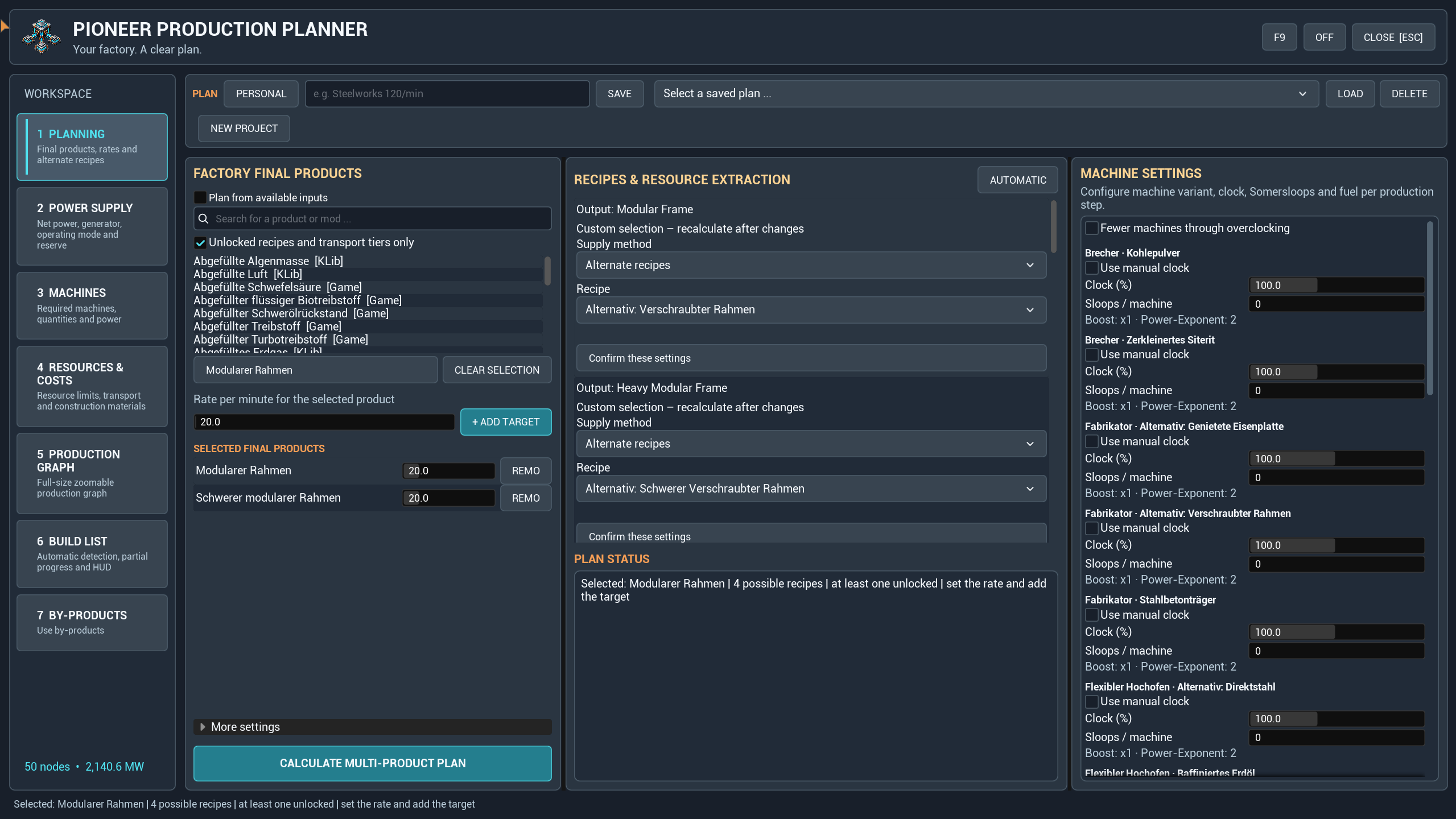 The redesigned planning interface with multiple production targets