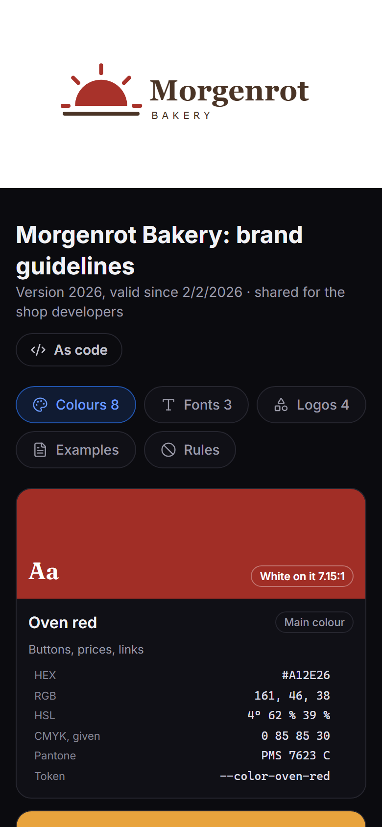 A public page with the design set, on a phone