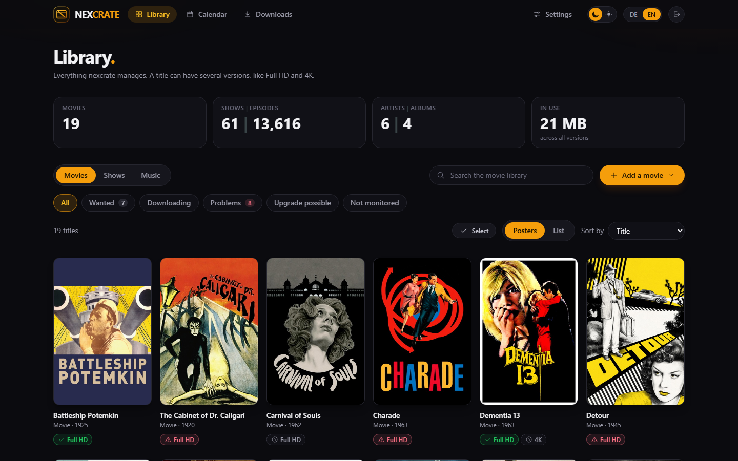 The library: movies with their versions and states