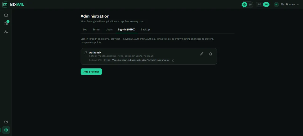 The sign-in tab with one registered provider