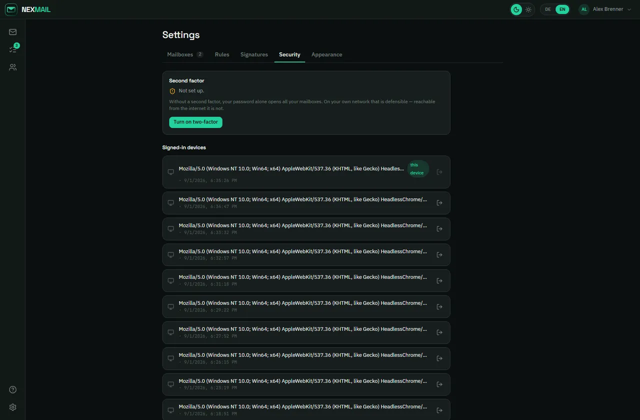 The security tab with two-factor and signed-in devices