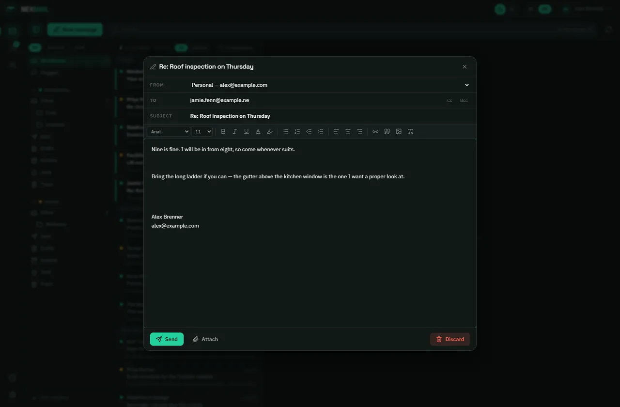 The compose window with its formatting toolbar