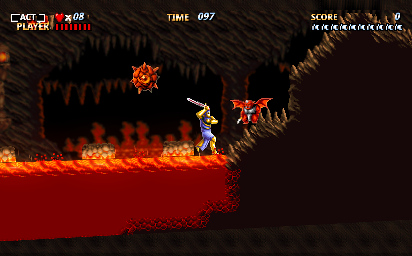 Aitos Act 2 with sprite rim lighting and depth-of-field blur on the distant diorama layers