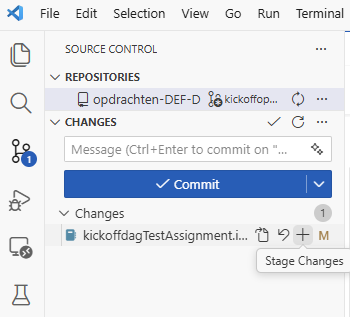 Geüpdate files stagen.