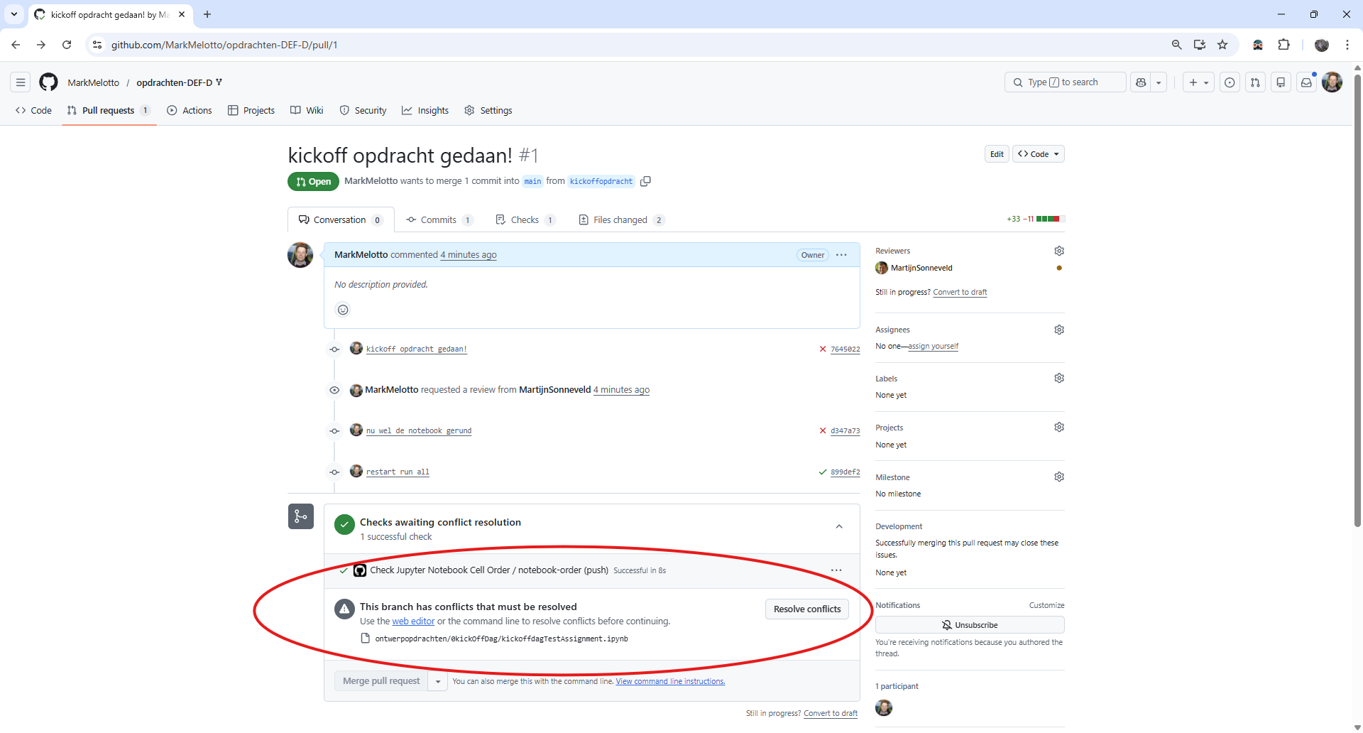 Resolve conflict knop.