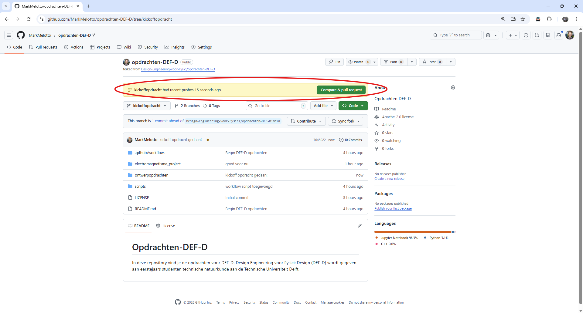 Pull request starten.