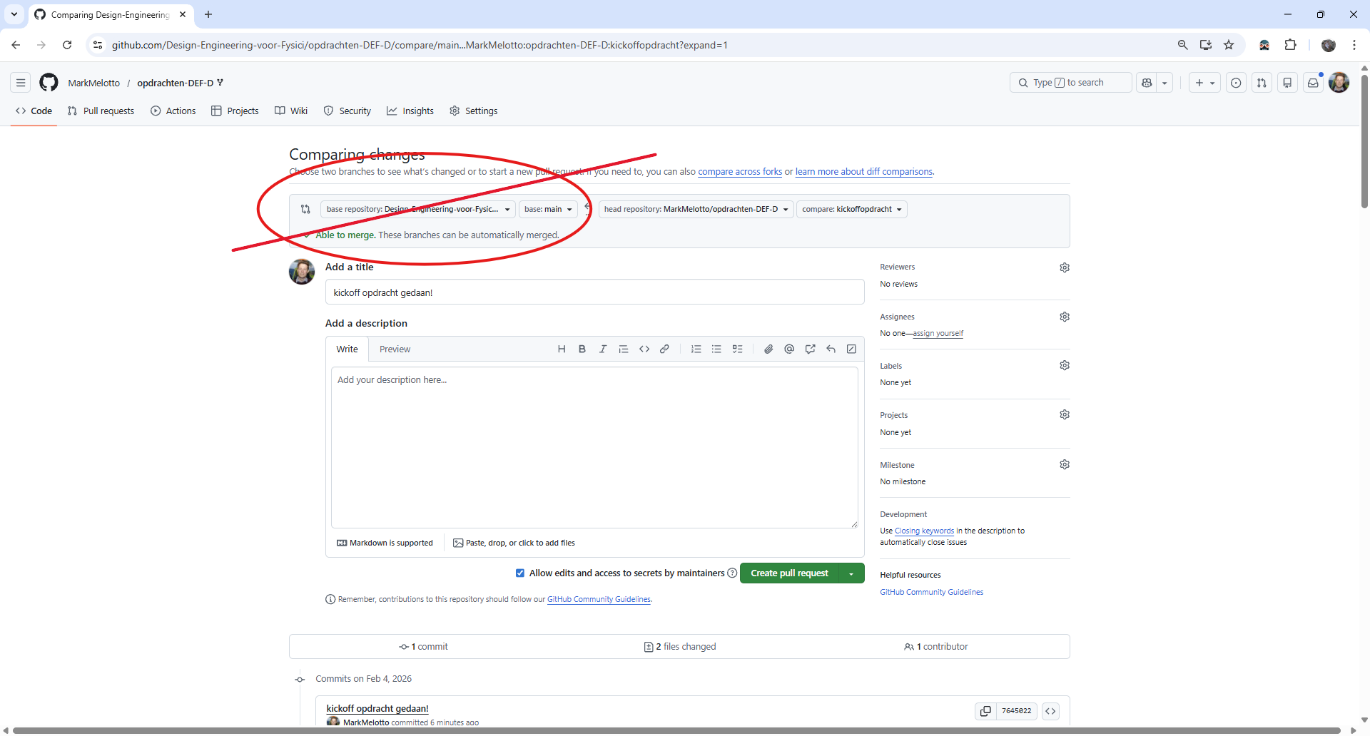 Base veranderen naar jouw eigen  branch.