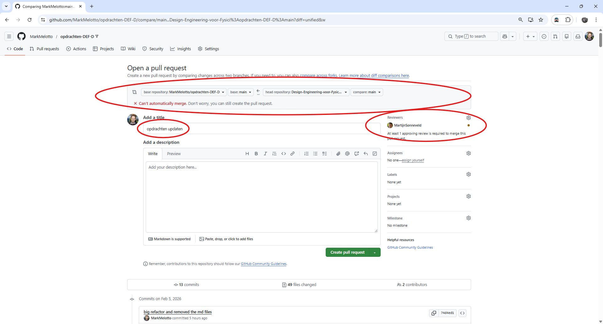 De 'fork' pull request aanvragen.