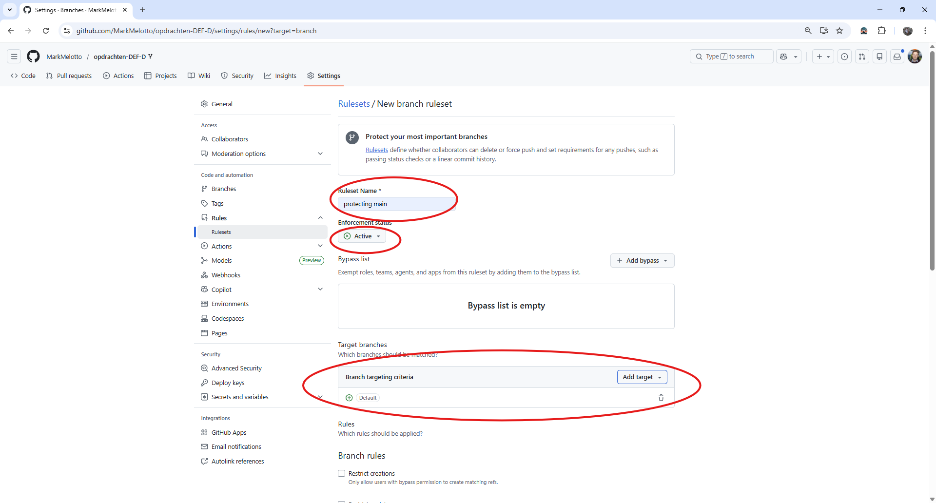 Protecting main aanmaken.