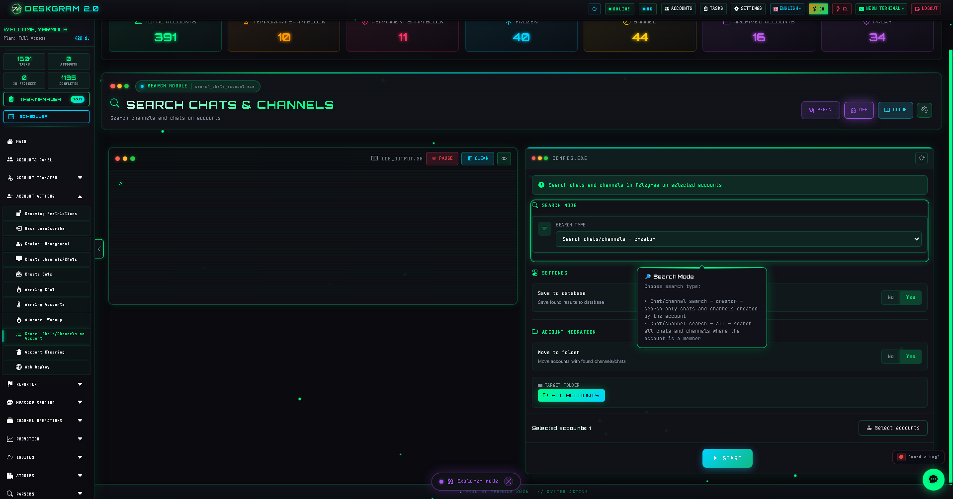 Account chat search: account selector
