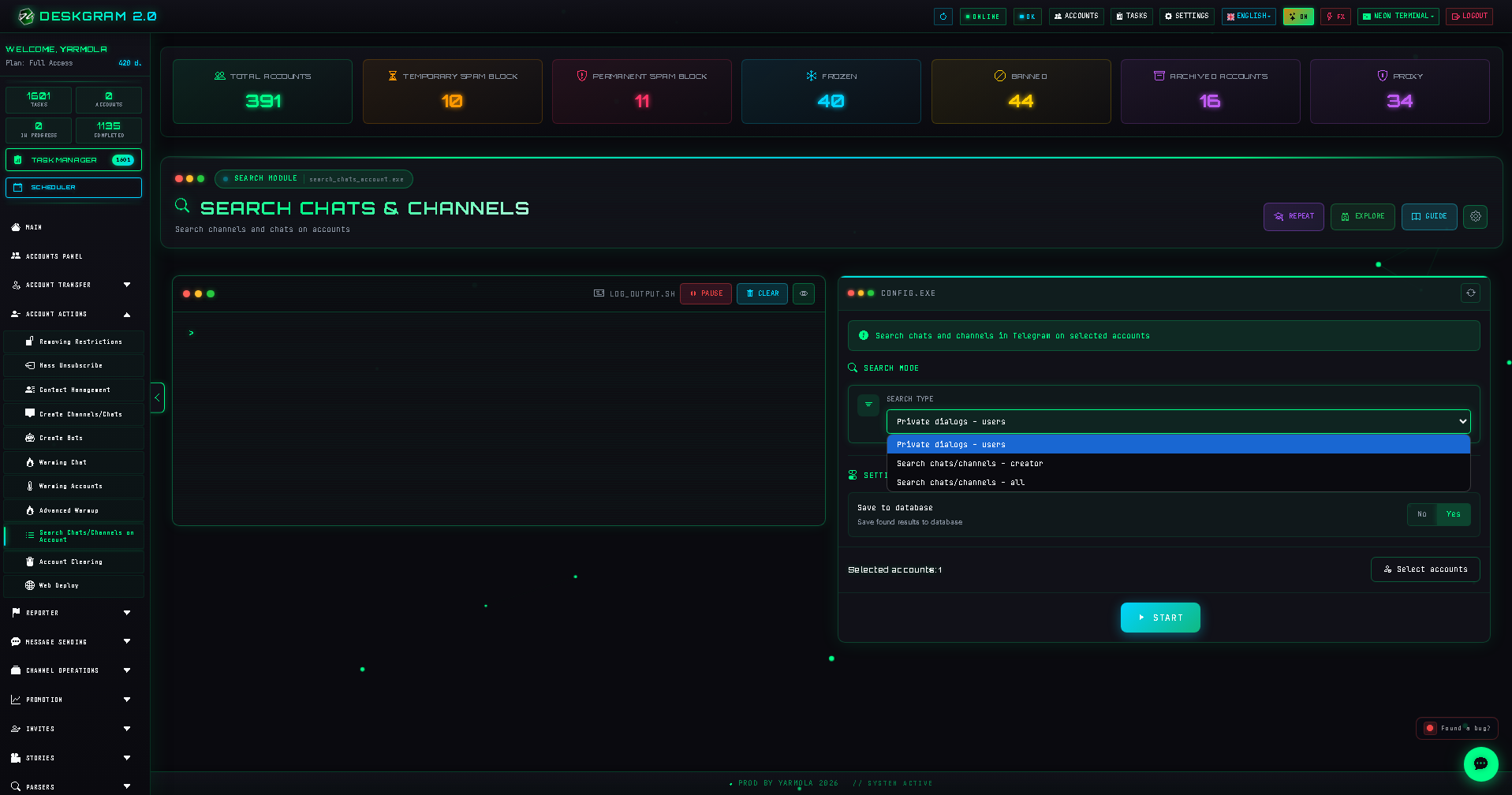 Account chat search: modes