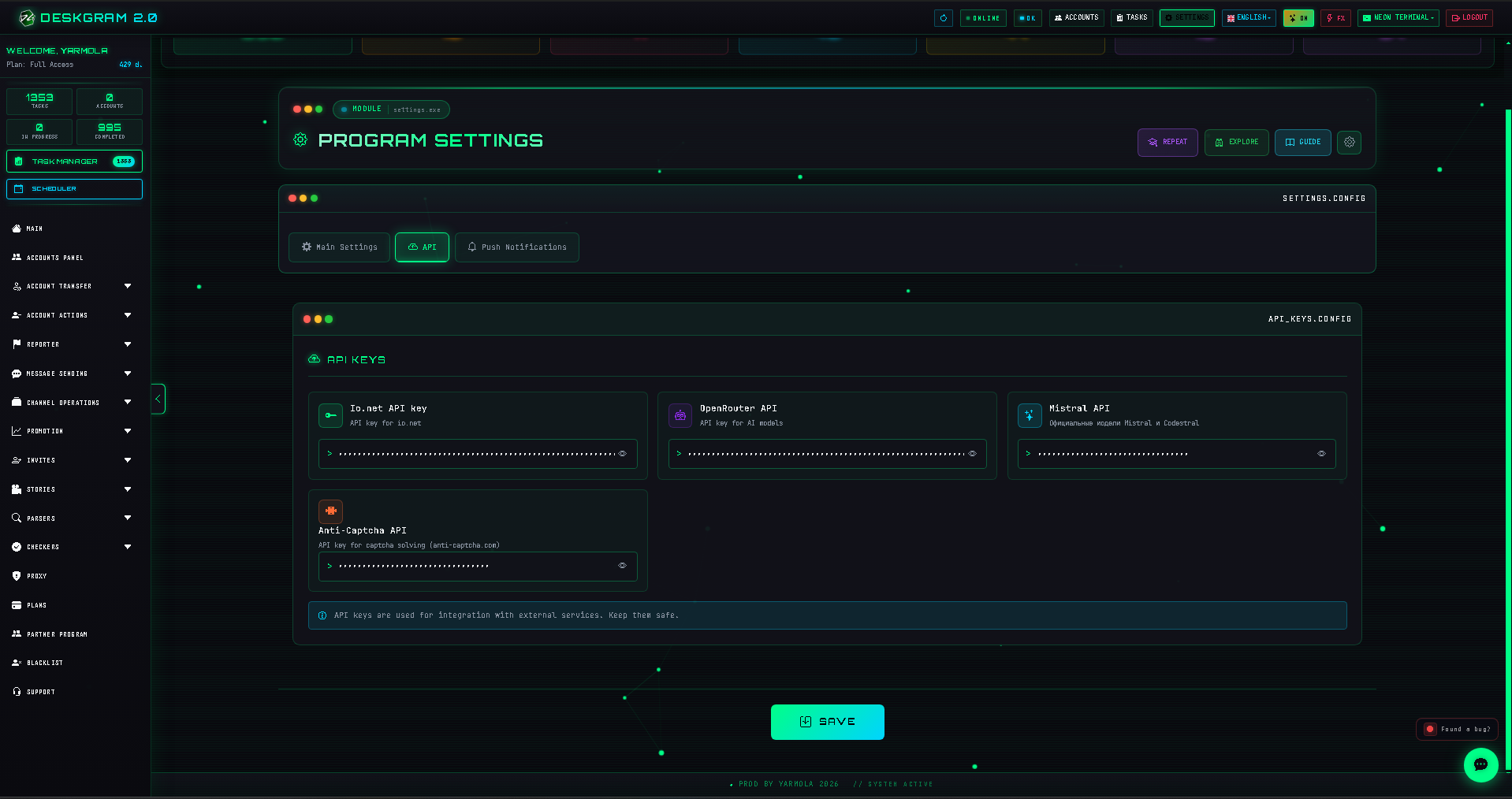 API keys