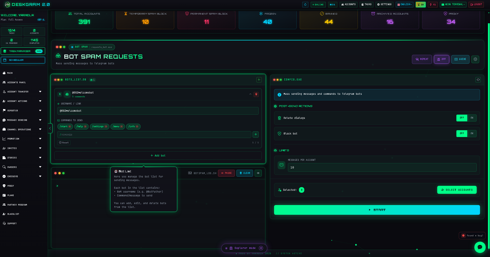 Bot list and command scenario