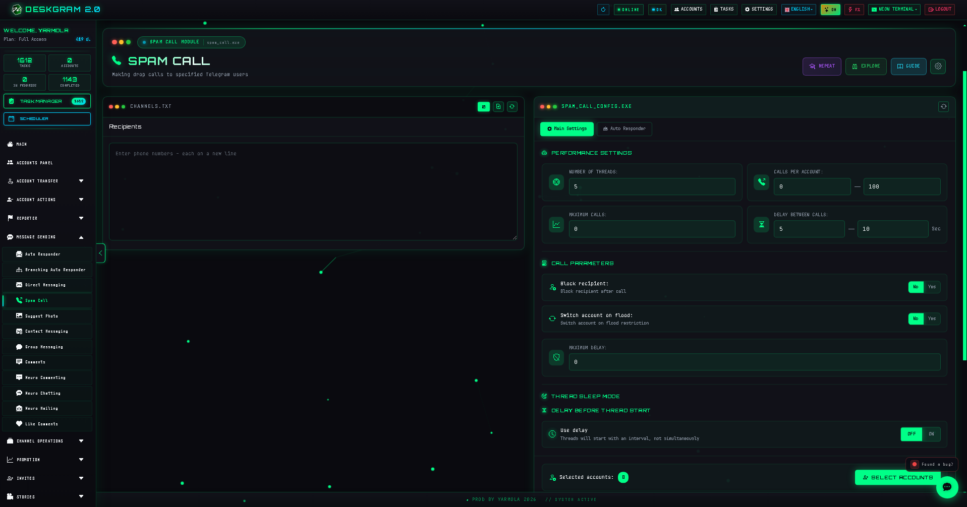 Call campaigns main screen