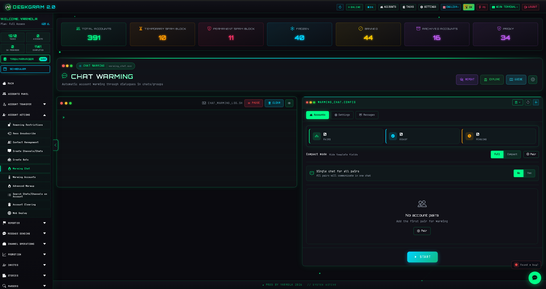 Chat warmup module. Chat warmup: main screen