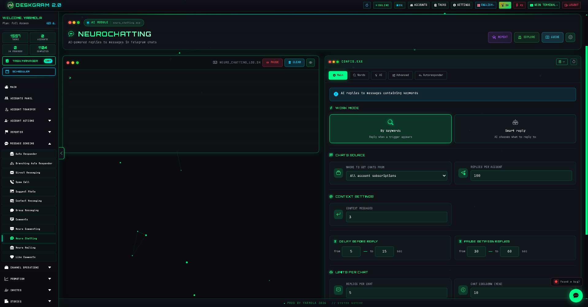 Neuro Chatting module. AI chatting: main screen