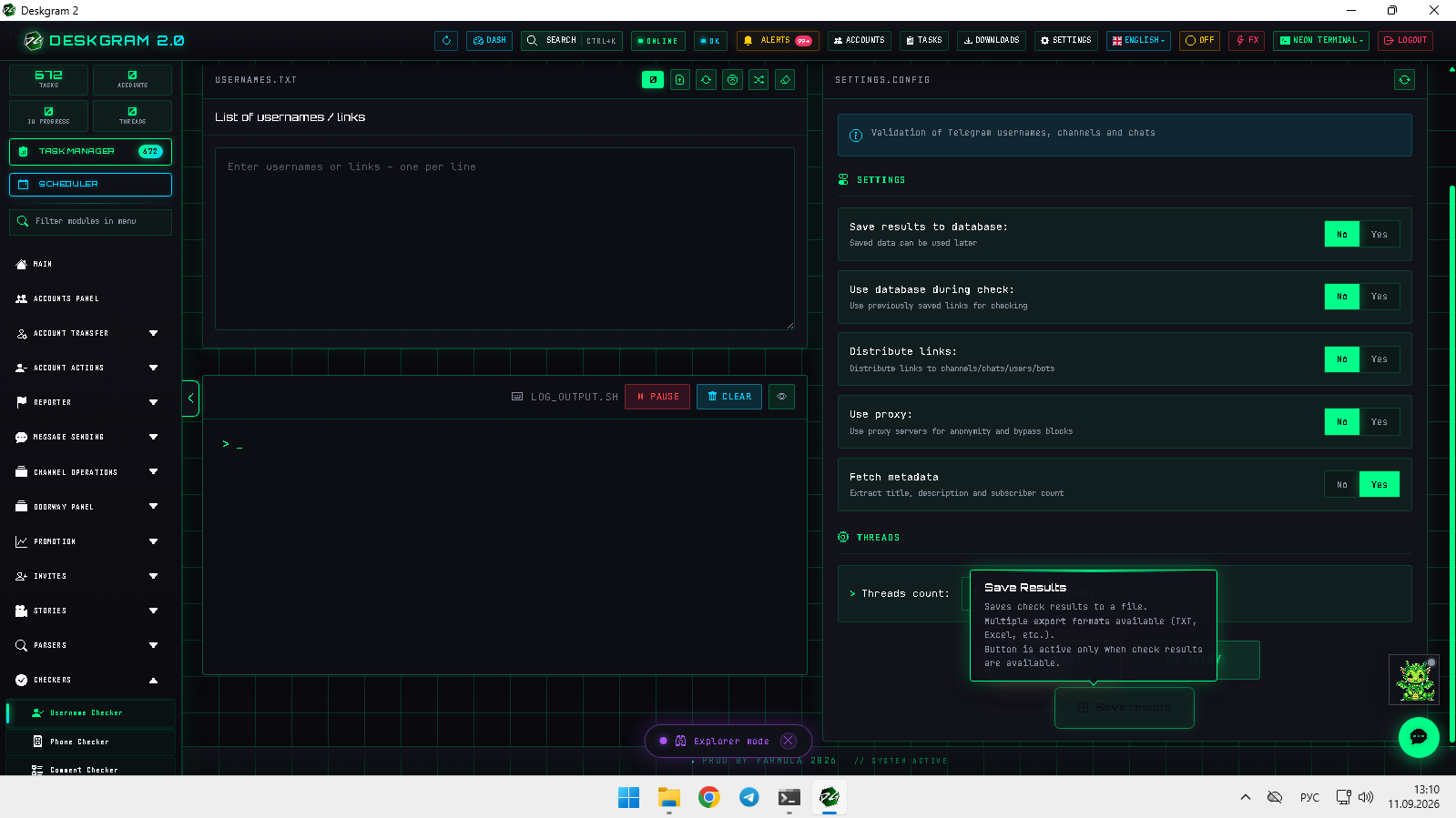Valid and invalid resource results. Username checker: results