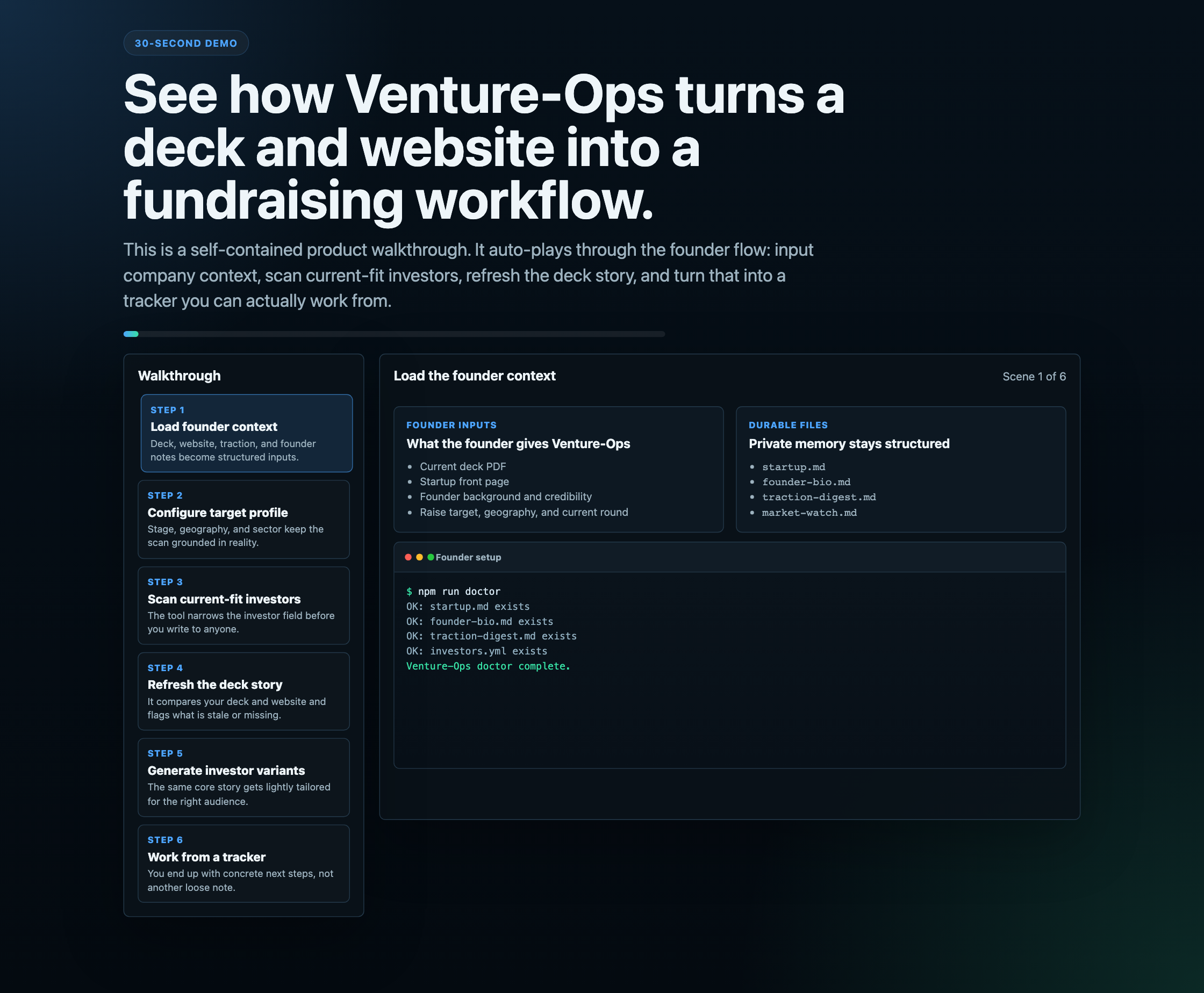 Demo step 1: founder context