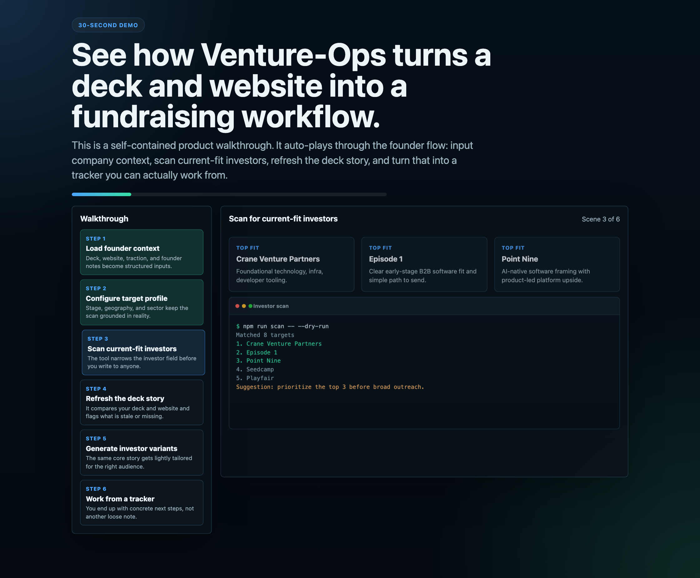 Demo step 3: investor scan
