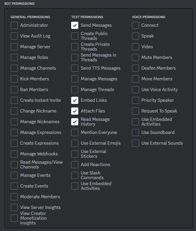 Permissions example