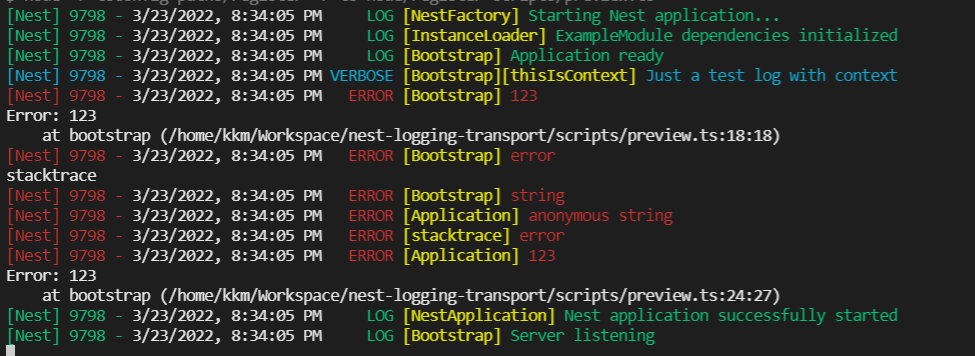 image showing example log output