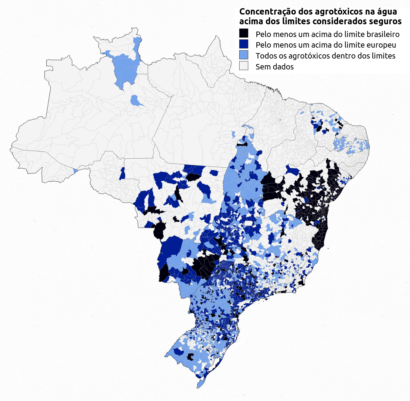 Concentration of pesticides in Brazilian drinking water