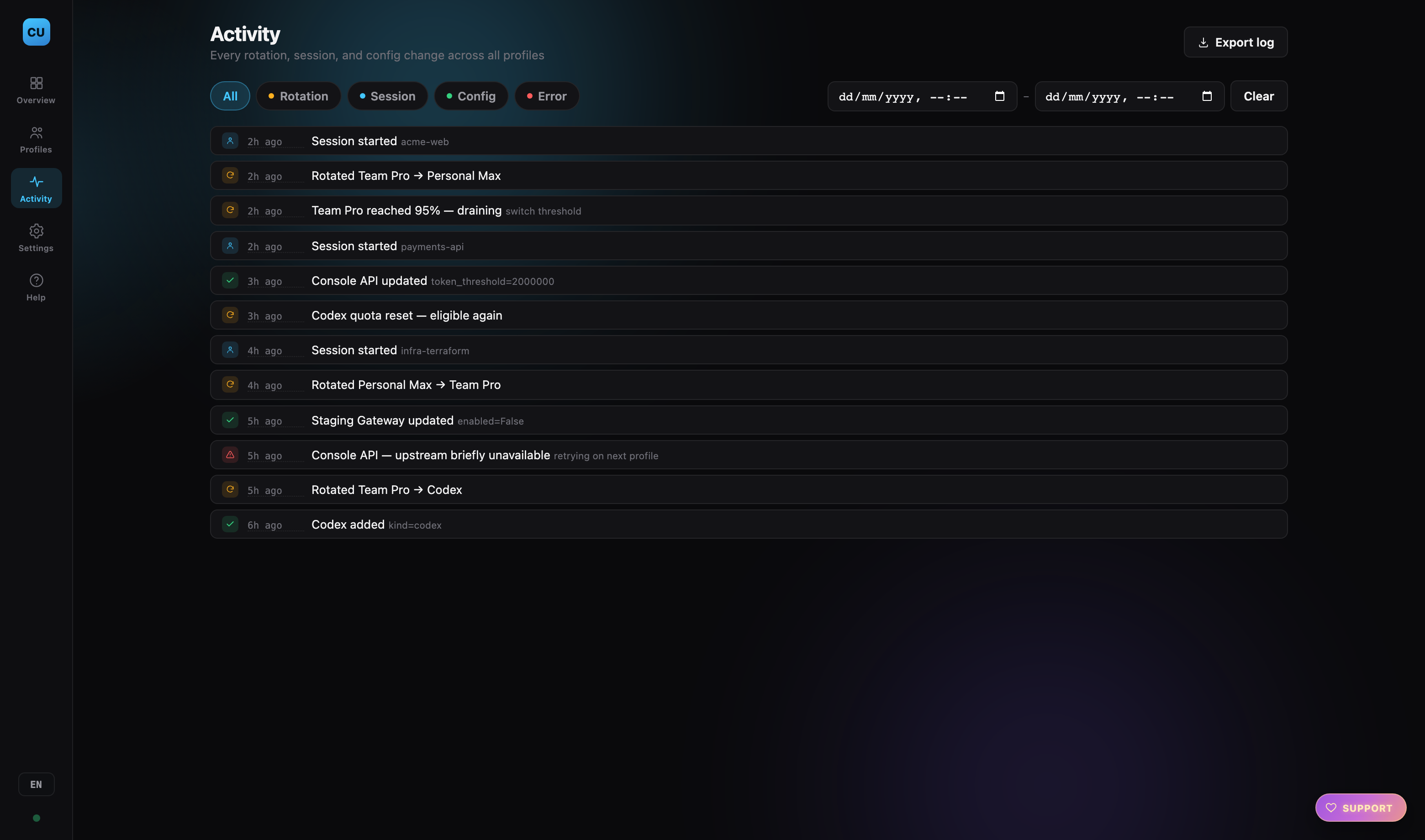 Activity log