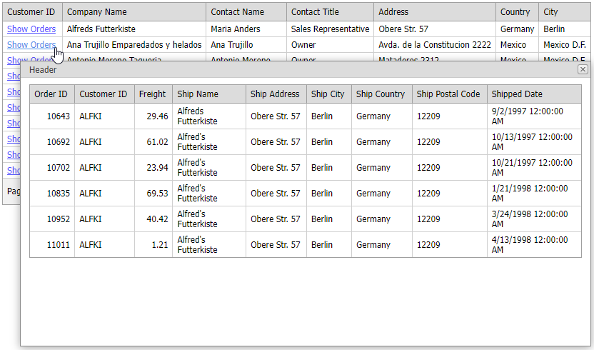 GridView for MVC - PopupHyperlink