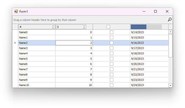 WinForms Data Grid - Display data editors within column headers