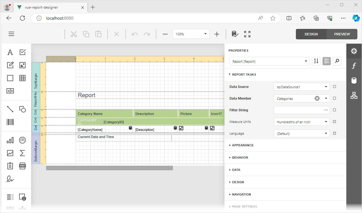 End-User Web Report Designer in JavaScript with Vue