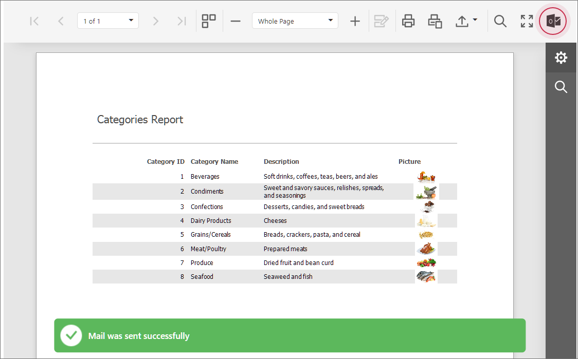 Document Viewer with a Custom Button to Email a Report