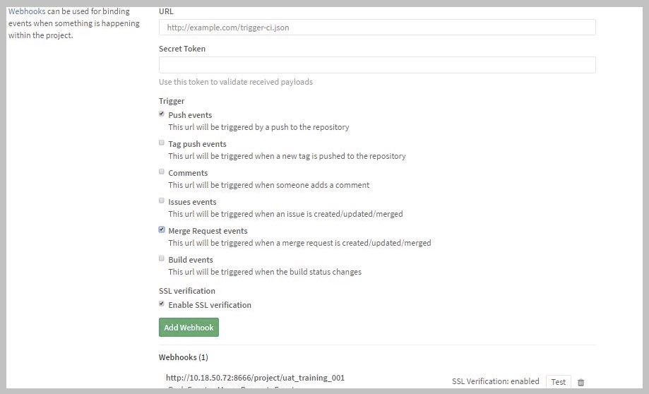 到gitlab上配置 webhook