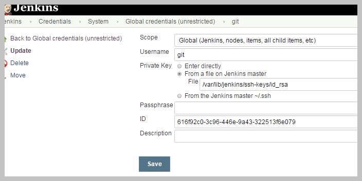 创建credentials（SSH Username with private key） 